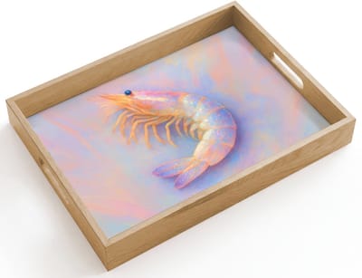 Dienblad hout 40x30 cm - Schootdienblad - Garnaal - Subtiele structuur - Blauw - Roze - Borrelplank rechthoek - Plateau dienbladen