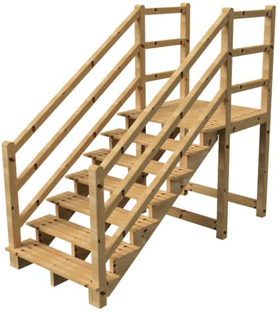 MILANO buitentrap 7 treden H122 cm - bordes L116 x B120 cm - trapleuning links en rechts - bordesleuning links en rechts