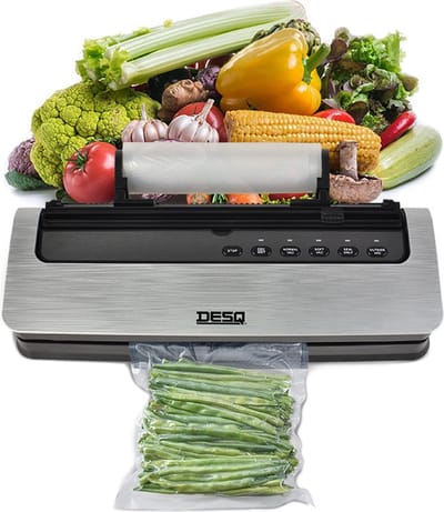 DESQ® Vacumeermachine - Automatisch Vacuümapparaat - 5 Programma's - 80 kPa Zuigkracht - Dubbele Verwarmingsdraden - Rolhouder & Rolsnijder - Vacuümslang - Inclusief 5 Vacuümzakken & 3 m Vacuümrol