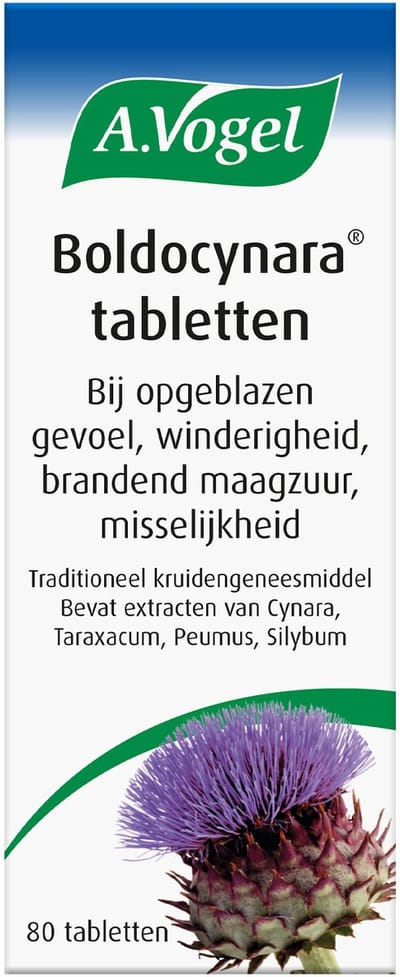 A.Vogel Boldocynara tabletten - Bij opgeblazen gevoel, winderigheid, misselijkheid en brandend maagzuur - 80 st