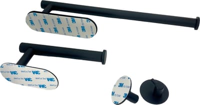Toiletaccessoireset Zwart 3-delig - Plak Toilet Set - Wc rolhouder - Reserverolhouder - Handdoekhaak