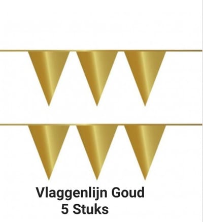 5 x vlaggenlijn - Goud - 10 meter, Verjaardag, Themafeest, Jubileum, Carnaval, Kerstmis, Nieuwjaar