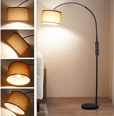 ANTENLICHT Moderne Vloerlamp - Staande Lamp met Bruin kap - 1 Lichts 9W - Dimmer 3000K-6000K 860LM - Zwart - Woonkamer - Slaapkamer - Met Afstandsbediening & Voetschakelaar