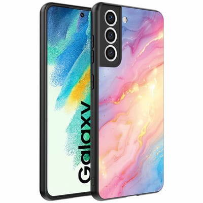 Geschikt voor Samsung Galaxy S21 FE Telefoonhoesje met Regenboog Glitter Marmer Opdruk - TPU Backcover Case Rainbow Glitter Marble Design - Smartphonica geschikt voor Samsung Galaxy S21 FE
