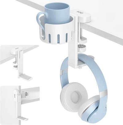 2-in-1 Hoofdtelefoonhouder met Bureau Bekerhouder - Draaibare Headset Houder Onder Bureau
