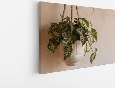Saammp Canvas Schilderij - Hangende plant - Touw - Bloemen - Abstract - 45x30 - Foto op canvas - Wanddecoratie - Muurdecoratie Woonkamer - Kantoor Decoratie