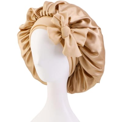 Bonnet de nuit en satin avec bandeau en soie pour femme, bonnet de nuit à large bande, soins capillaires or
