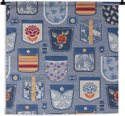 Wandkleed - Wanddoek - Broek - Denim - Patch - Patronen - 90x90 cm - Wandtapijt