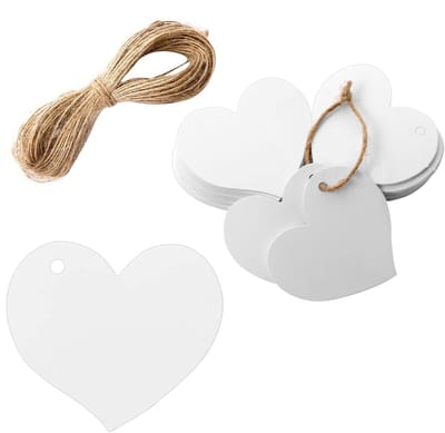 Labels - 50 Stuks - Prijslabels - Mini Hart Kaartjes - Label Hart Wit - Met Touwtje - Labels Karton - Cadeaulabels - Met voorgestanst gaatje - Naamkaartjes - Bloem of Kadokaartjes - 4 x 4.5 cm