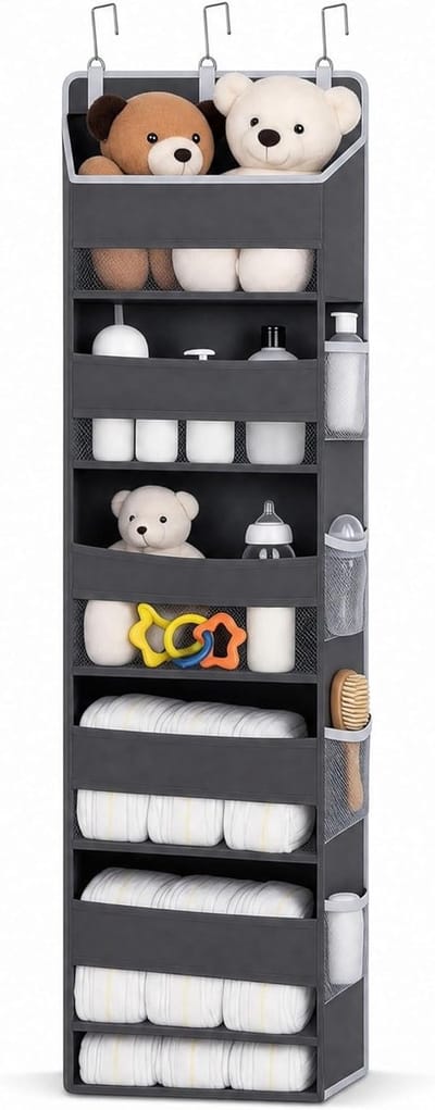 Deur Organizer met 5 Compartimenten, Hangende Opbergruimte voor Slaapkamer en Badkamer, Ruimtebesparende Oplossing voor Achterdeur (Donkergrijs)