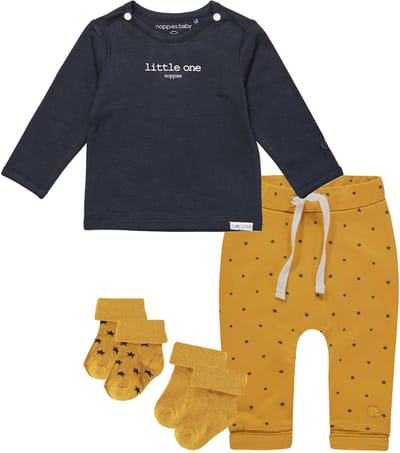 Noppies - Kledingset - 4delig - Broek Kris Honey Yellow - Shirt Hester Charcoal - 2 paar sokjes - Maat 74