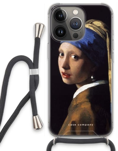 Case Company® - Hoesje met koord geschikt voor iPhone 13 Pro hoesje met Koord - The Pearl Earring - Telefoonhoesje met Zwart Koord - Bescherming aan alle Kanten en Over de Schermrand