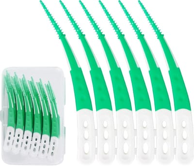 Interdentale borstels voor effectieve mondhygiëne, 60 stuks, zachte siliconen, gebogen vorm voor moeilijke plekken