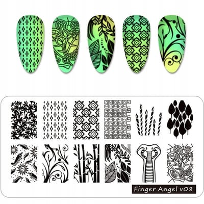 Born Pretty Finger Angel - V08 - Blaszana Płytka - Nageldecoraties - Stempels - Wasp, Bamboo, Bloemen