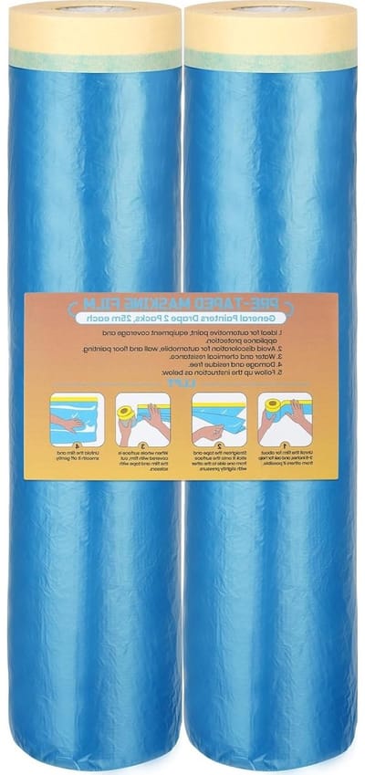 Verfbedekking Film, 2 Rollen 240 cm x 25 m, Plastic Dekking voor Schilders, Stof- en Spatbescherming voor Muren en Auto's, Plakband voor Verfprojecten