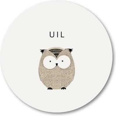 Schattige Uil - Muurcirkel Forex 40cm - Wandcirkel voor binnen - Besteposter - Minimalist - Dieren - Kinderen - Kinderkamer