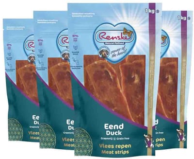 Renske Gezonde Beloning Vleesrepen Hondensnack Eend - 4 x 1 kg - Voordeelverpakking