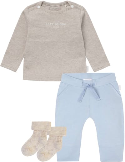 Noppies - Kledingset - 3 delig - Broek Naupli Lichtblauw - Shirt Hester Taupe - 1 paar sokjes Taupe -Maat 44