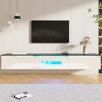 BLACKCOLORS - TV-meubel - Zwart-Wit - Lengte 180 cm - Glanzend - 16 Kleuren LED-verlichting - Muurmontage Mogelijk