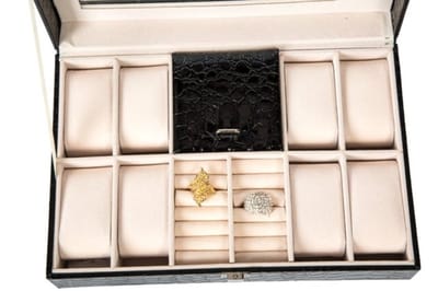Hetty'S - - Horloges-Sieradenbox - Zwart leren -kroko print - voor 8 horloges en sieraden
