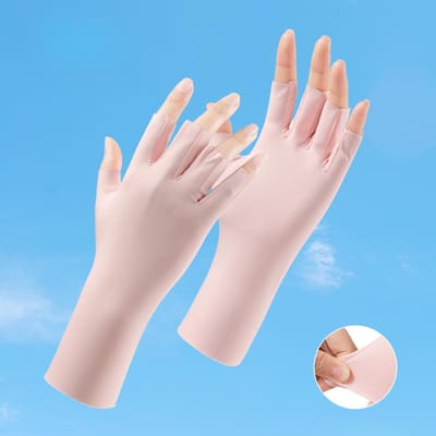Zonnebrand Manicure Handschoenen voor Vrouwen UV-Bestendig Zomer Dunne Stijl Lekvrij Vinger Ademend Buiten Rijden IJszijde Halfvinger Handschoenen average size white