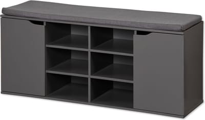 Schoenenbank 10 vaks met Deuren en met Kussen 103x29,5x48 cm - Grijs