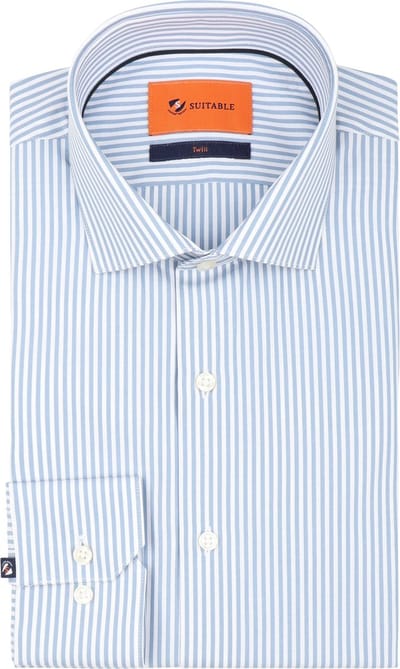 Suitable Twill Overhemd Streep Blauw - Maat 40 - Heren - Casual Shirt