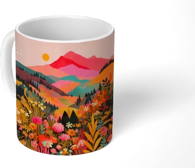 Mok - Koffiemok - Zonsondergang - Bergvallei - Contrast - Mokken - 350 ML - Beker - Koffiemokken - Theemok
