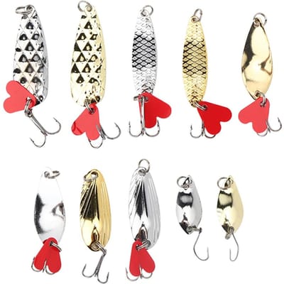 Kit de 10 leurres de pêche à paillettes Appât artificiel dur avec hameçon Accessoire de pêcheXLT 1 beige