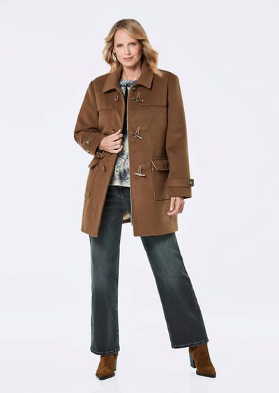 Duffelse coat in klassieke stijl - bruin - Gr. 22 van Goldner Fashion