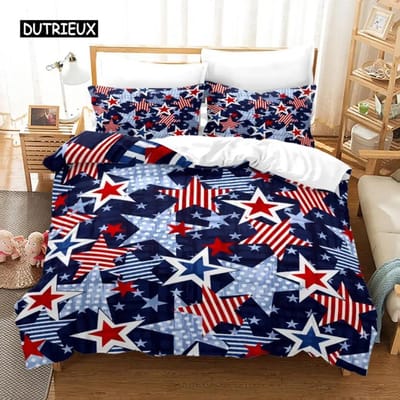 Amerikaanse Vlag Dekbedovertrek Collectie Microvezel Rood Witte Streep Decor Beddengoed Collectie Onafhankelijkheidsdag Vrijheid Thema Dekbedovertrek Voor Tieners AU Single 140x210cm