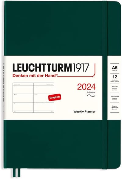 Weekkalender A5 Softcover 2024 - 12 Maanden Planner Groen