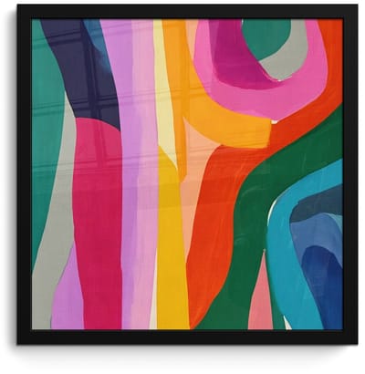 Poster in lijst - Fotolijst 40x40 cm - Posters - Abstract - Kleurrijk - Golven - Lijnen - Posterlijst zwart - Decoratie - Wanddecoratie woonkamer - Muurdecoratie slaapkamer