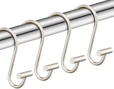Nikkel douchegordijn haken, badkamer roestvrij douchegordijn ringen, zilver metalen decoratieve douchegordijn haken, douchegordijn stang hanger, set van 12 T-Rod Designs