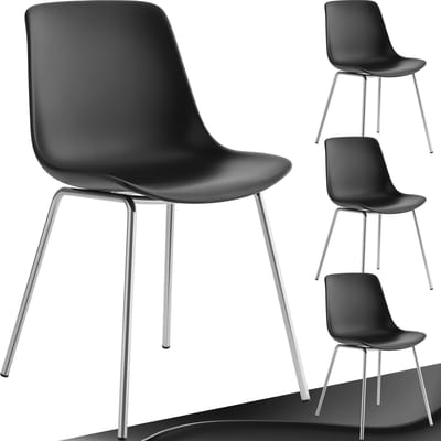 tectake® Mave stoelen - Kunststof eetkamerstoelen in modern design - Set van 4 - Zwart/chroom - Stijlvolle en comfortabele stoelen voor eetkamer of keuken
