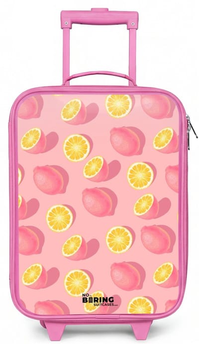 NoBoringSuitcases.com® - Kinderkoffer roze - Kindertrolley meisje - Pink limoncello - Koffer kind lichtgewicht - Reiskoffer trolley voor kinderen - Koffertje met lichtgevende wieltjes - Rolkoffer