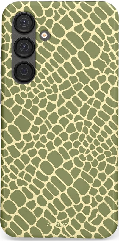 Casetastic hoesje geschikt voor Samsung Galaxy S25 Plus - Dubbellaagse bescherming - Exotische Groen Geel Krokodillen Schubben - Fashion Case - Saliegroen Beige