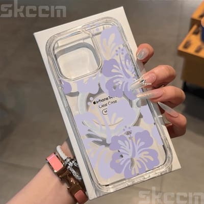 Bloem Hibiscus Bloemenhoes Voor Samsung Galaxy S25 Ultra S24 FE S23 S22 S21 S20 Plus A55 Magsafe Magnetische Draadloze Oplaadhoes A56