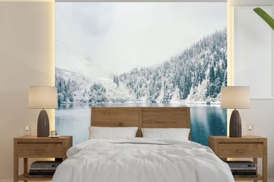 Behang - Fotobehang Winter - Water - Sneeuw - Breedte 300 cm x hoogte 300 cm