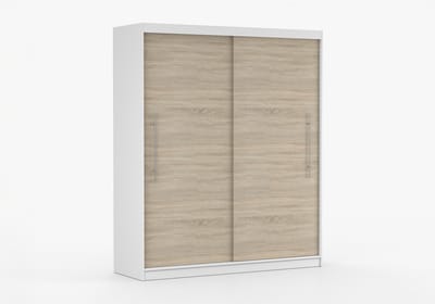 Kledingkast NICO II 203 cm - 2-deurs schuifdeurkast met kledingstang - Garderobekast met ruime opbergruimte - Moderne kast voor slaapkamer en hal (Wit + Sonoma)