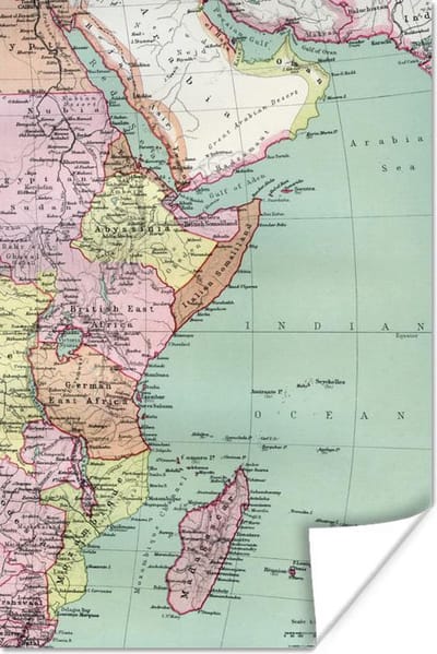 Poster 20x30 cm - Wereldkaart - Vintage - Afrika - Posters - Kamer decoratie - Wanddecoratie woonkamer - Muurdecoratie slaapkamer