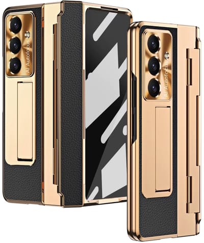 Super stevige Luxe Leren Hoes – Geschikt voor Samsung Galaxy Z Fold 7 – Schokbestendig met Screenprotector, Scharnierbescherming & Standaard