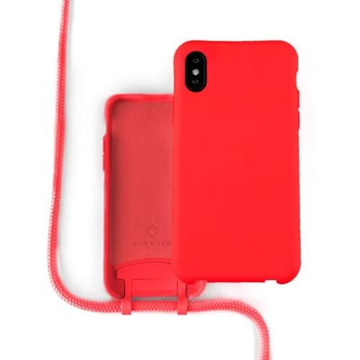 Coverzs Silicone case met koord - Telefoonhoesje met koord - Backcover hoesje met koord - touwtje - geschikt voor Apple iPhone X / Xs - Rood
