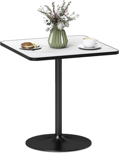 Eettafel Keukentafel - Moderne Tafel - Dineren Koken - Marmerlook Blad - 70x70x76cm - Wit Zwart