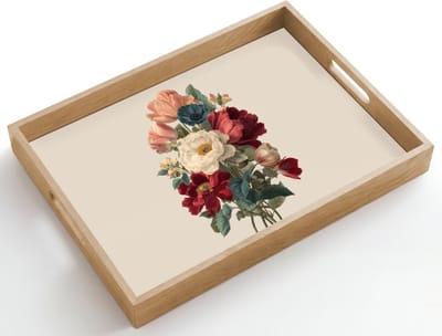 Dienblad hout 50x35 cm - Schootdienblad - Boeket - Warme tinten - Elegant - Borrelplank rechthoek - Plateau dienbladen