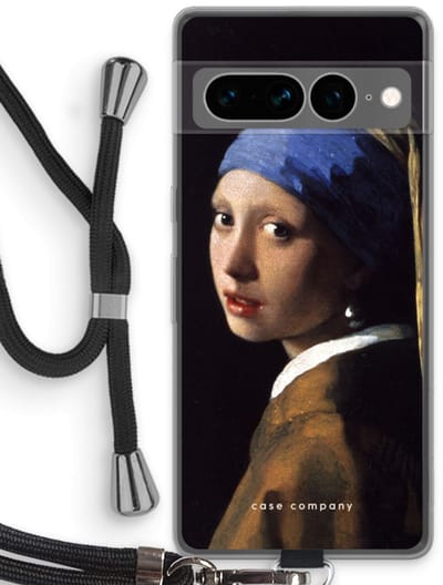 Case Company® - Hoesje met koord geschikt voor Google Pixel 7 Pro hoesje met Koord - The Pearl Earring - Telefoonhoesje met Zwart Koord - Bescherming aan alle Kanten en Over de Schermrand