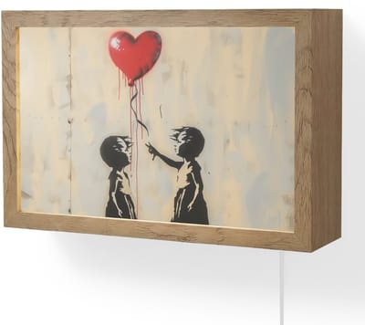 Wandlamp 30x20 cm - Oplaadbaar - Street art - Banksy - Ballon - Graffiti - Hart - Wandlampen binnen woonkamer - Slaapkamer lamp met kabel - Decoratieve nachtlamp - Vloerlamp snoer