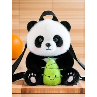 Schattige Simulatie Panda Pluche Rugzak Squishy Pluizig Dier Schooltas Voor Kawaii Panda Met Honingpot Bamboe Pluche Schoudertas 30cm white