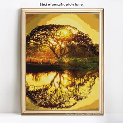Peinture diamant 5D à faire soi-même, broderie complète d'arbre rond, point de croix, image strass, scénique 20X30CM black