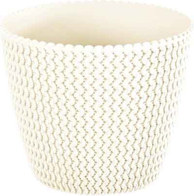 Plantenpot/bloempot kunststof dia 16 cm en hoogte 13 cm in het creme wit voor binnen/buiten
